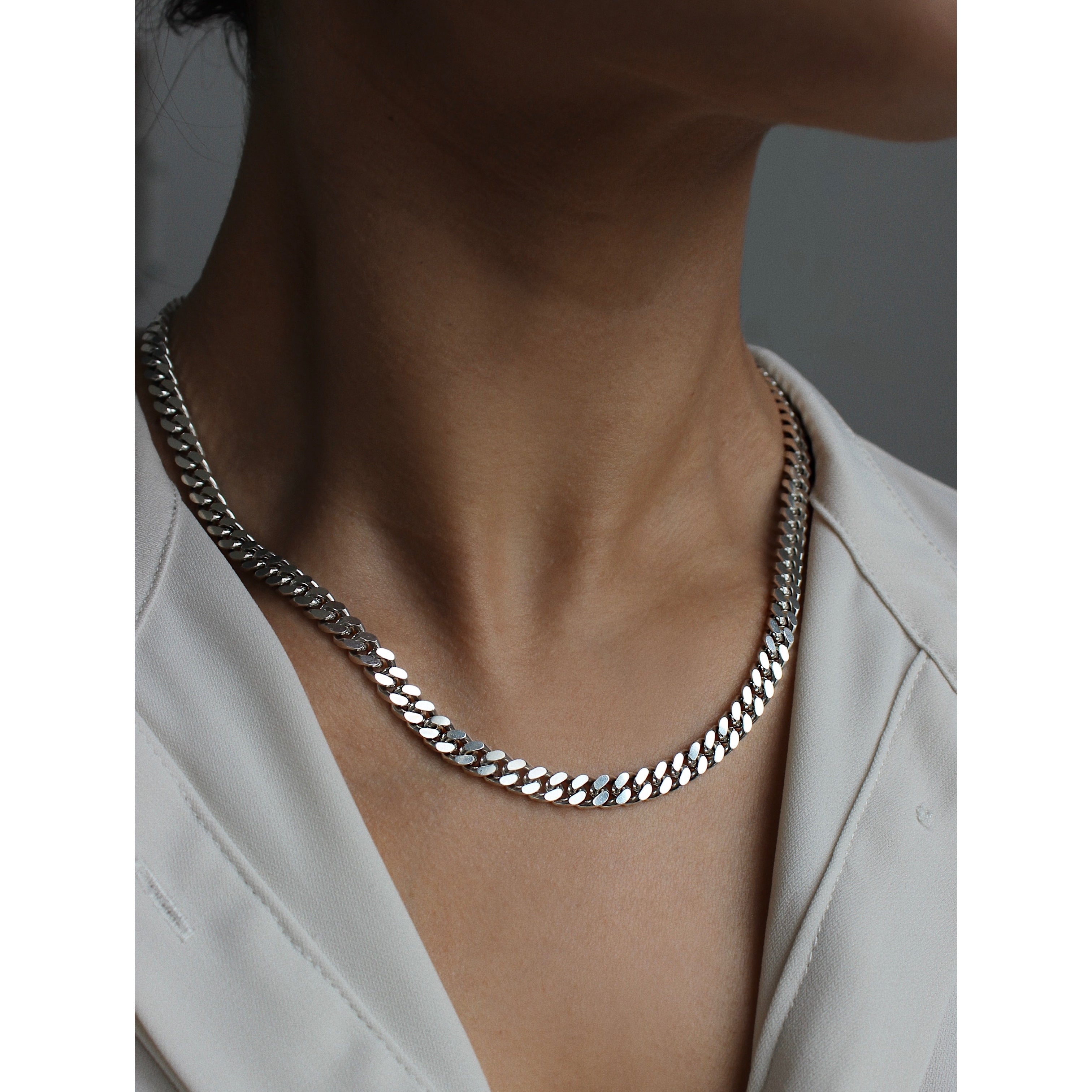 Silver chain cheap necklace thick
